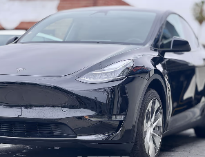 Tesla Model S after repair, modern showroom